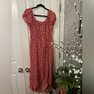 Red Floral Maxi Dress w/ Elastic Waist